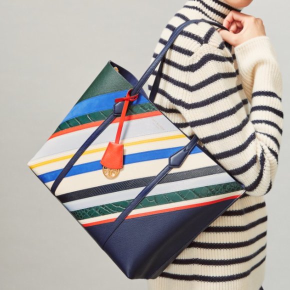 Tory Burch Handbags - Tory Burch Perry Balloon Stripe Triple Bag EUC